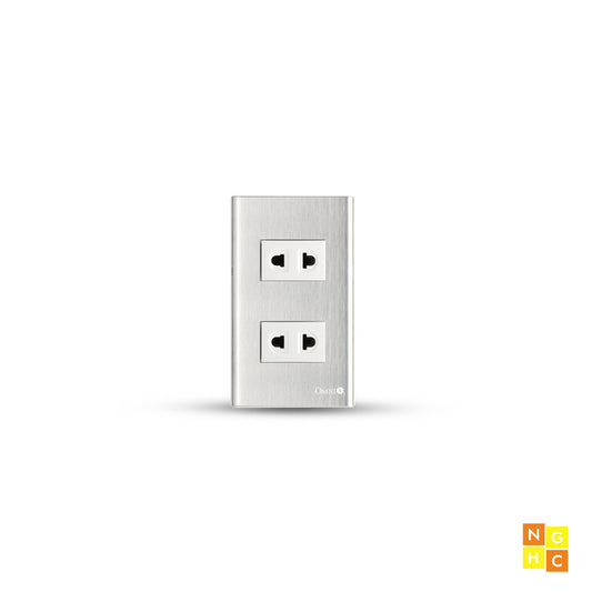 2-Piece Universal Outlet in Stainless Plate 16A (SP2-WU) - Durable and High-Capacity Power Connection